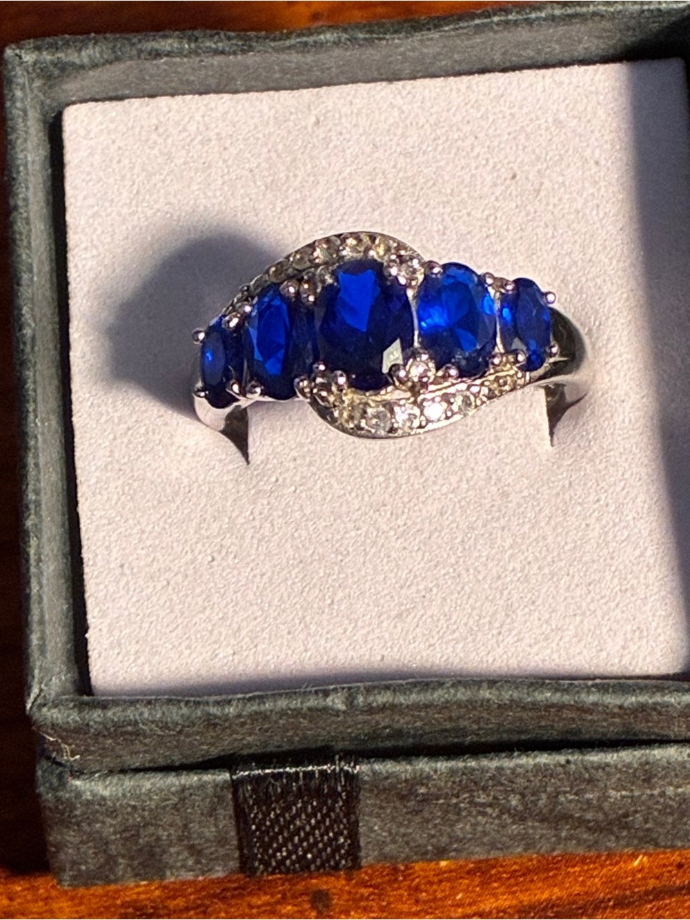 Lab Grown Blue Sapphire & 925 Silver Ring with Accent Stones